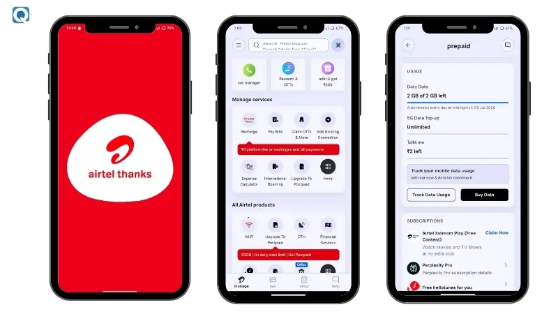 How to check Airtel main balance using Airtel Thanks app on phone