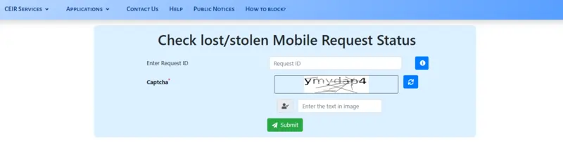 How to check request status of lost or stolen mobile on CEIR portal