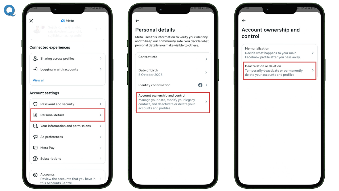 Screenshot showing how to delete Facebook account safely