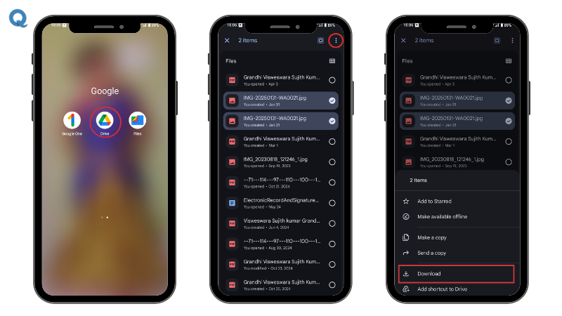 Download Google Photos from Google Drive to move into phone gallery