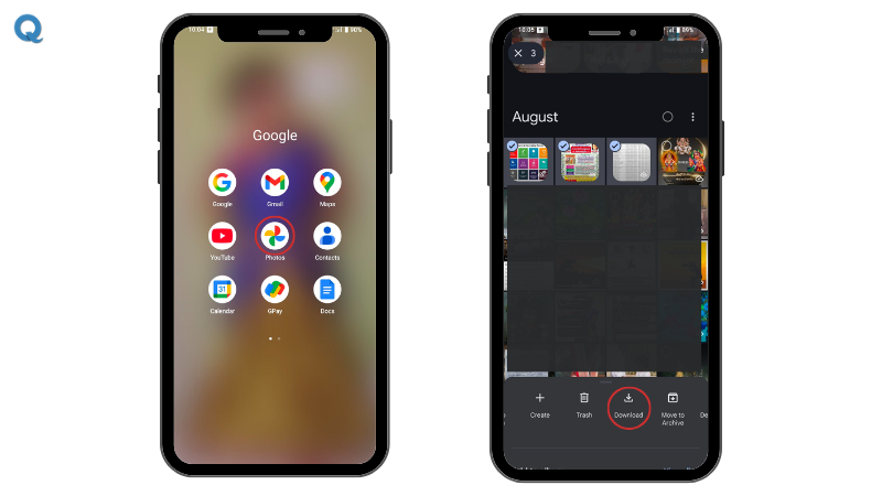 Download Google Photos to move pictures into phone gallery
