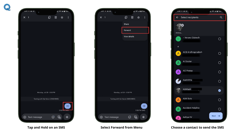 How to forward a text message in Android Messages app