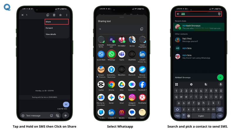 How to forward a text message in WhatsApp chat