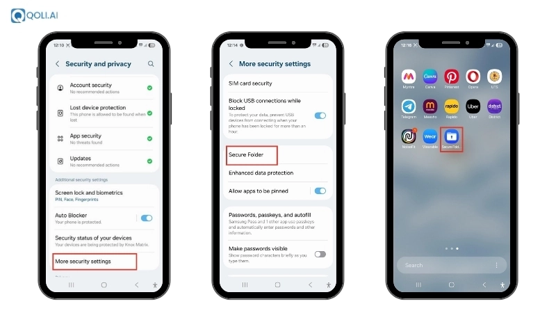 Screenshot showing how to hide apps using Secure Folder on a Samsung phone