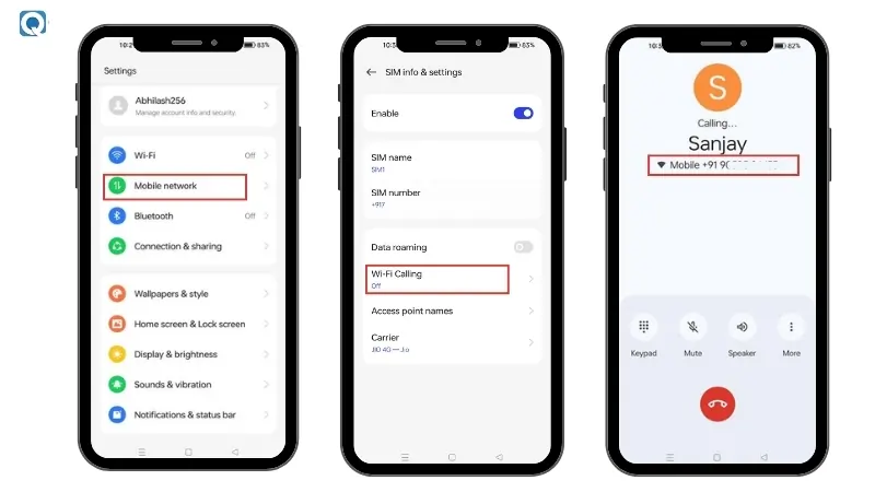 Turn on WiFi calling in Android from Settings > Network & Internet > SIM > Wi-Fi calling option