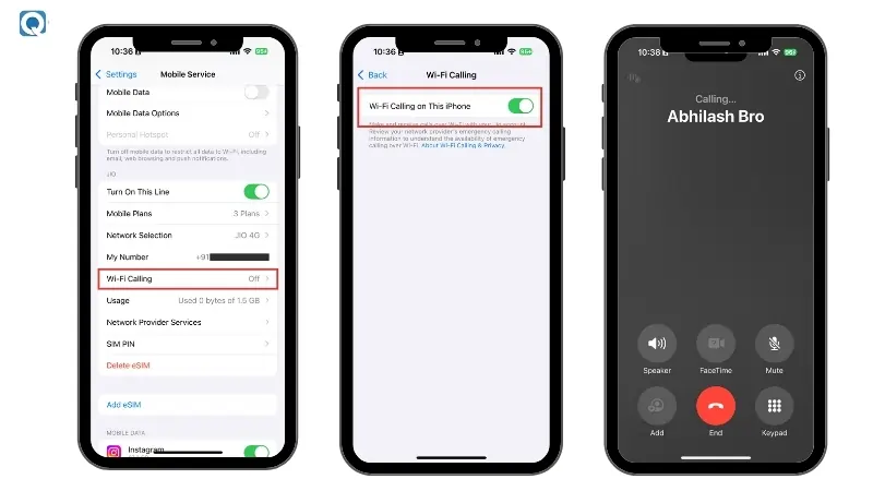 Enable WiFi calling on iPhone through Settings > Phone > Wi-Fi Calling