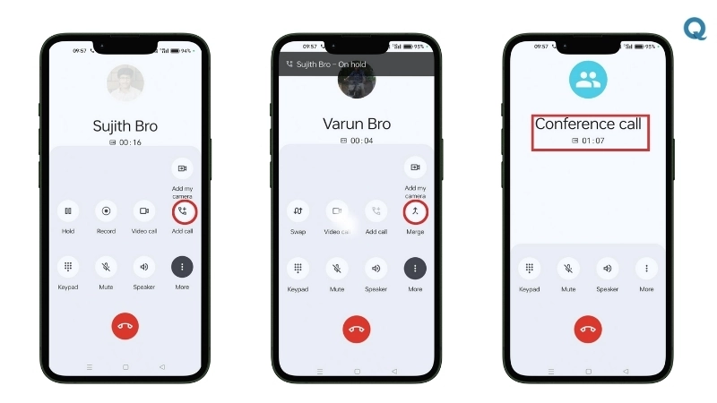 Screenshot showing how to make a conference call on an Android phone