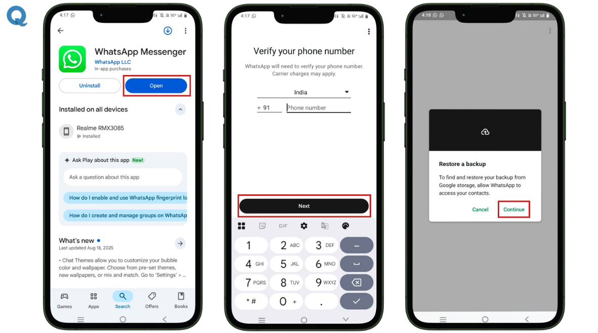 Screenshot showing how to recover deleted WhatsApp chats from backup
