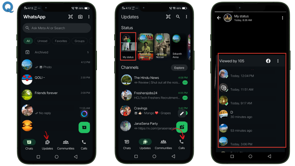 Screenshot showing how to see who visited your WhatsApp profile and status